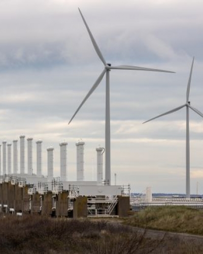 A view of wind turbines
